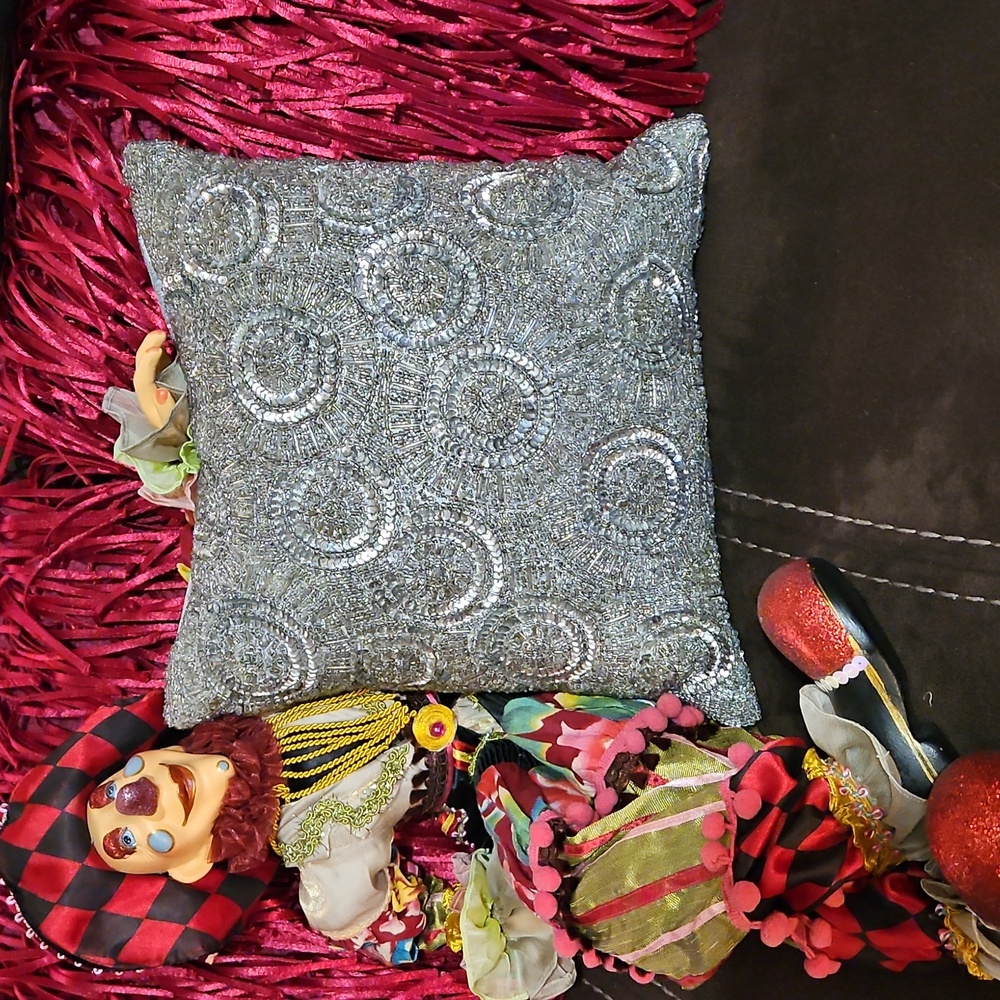 Beaded Silver Decorative Throw Pillow